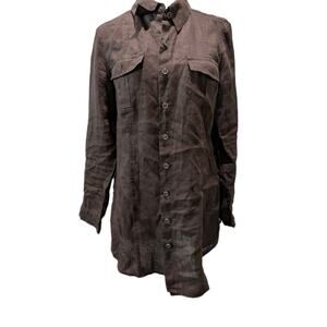 Chico's Women's Size Medium 1 100% Linen Long Sleeve Blouse Tunic Shirt Pockets